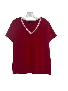 Tommy Hilfiger VNeck Tshirt Womens Large Red Short Sleeves Preppy Summer
